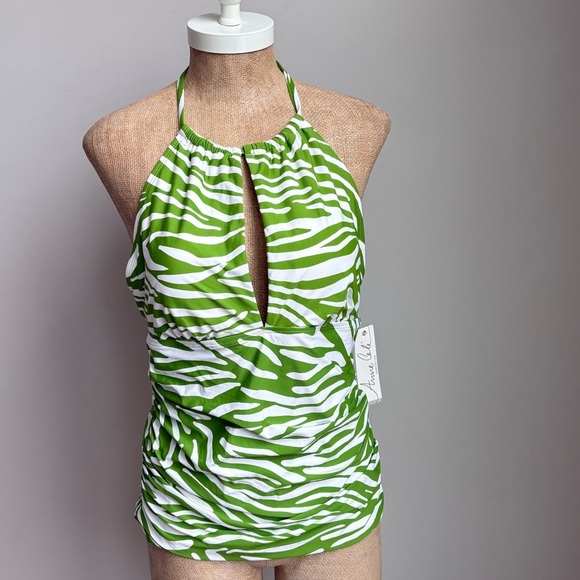 Anne Cole Green Zebra High Neck Tankini Swim Top XL NEW! - Picture 4 of 7
